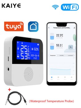 Датчик температуры и влажности Tuya Smart Home с Wi-Fi и сигнализацией, комнатный и уличный гигрометр, термометр с поддержкой Alexa Google Home 1005004021155268