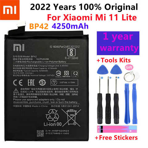 100% Оригинальный аккумулятор BP42 для Xiaomi Mi 11 Lite BP42, оригинальный запасной аккумулятор для телефона, Батарея 4250 мАч с инструментами 1005004025356545