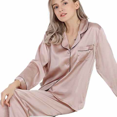 Шелковая пижама, Женский Атласный Костюм из 100% натурального шелка тутового цвета из 2 предметов, домашняя одежда с длинными рукавами, Осенние пижамные комплекты 2022, пижама в подарок 1005004039264515