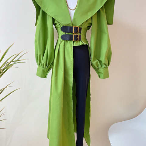 Женская Асимметричная блузка twotwin2, зеленая рубашка с отложным воротником и длинным рукавом, на пуговицах 1005004039915370