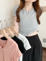 Однотонная женская футболка, повседневный розовый и белый универсальный кроп-топ, Женская облегающая Однотонная футболка, Повседневная Уличная модная летняя Корейская одежда 1005004043052032