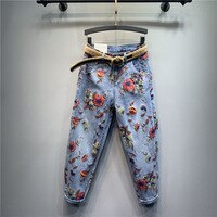 Женские джинсы с цветочным принтом, новинка весны 2022, свободные брюки с высокой талией, джинсовые шаровары с индивидуальным принтом, женские джинсы, джинсы для женщин 1005004043380536