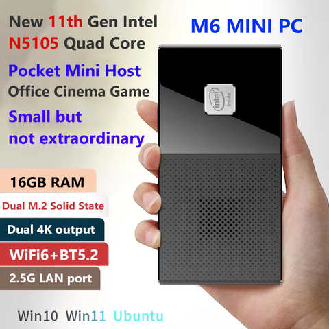 Карманный мини-ПК M6, Windows 11 Pro, Intel Pentium N6000, 3,3 ГГц, 8/16 ГБ, DDR4, WIFI6, 256 ГБ, 512 ГБ, Nvme SSD, игровой мини-ПК 1005004046747460