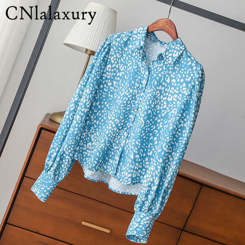 CNlalaxury Весенняя женская блузка Рубашки 2022 однобортная Повседневная синяя леопардовая Печать Топы с длинным рукавом женские свободные блузы 1005004047316510