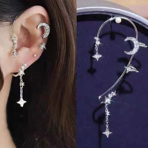 Серьги-клипсы женские с инкрустацией из фианита, ювелирные изделия для ушей без пирсинга, луна, звезда, кости, серьги-клипсы, 1 шт. 1005004049500970