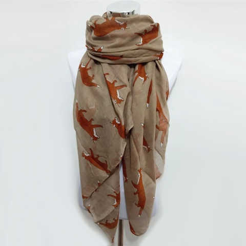 Новый модный большой носовой платок в виде лисы для женщин, шарфы для шеи в виде животных, Женский клетчатый шарф 1005004050061026