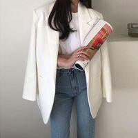 Женский пиджак свободного покроя, белый Повседневный облегающий пиджак в Корейском стиле на осень 1005004060740139