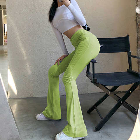 Брюки Lucyever женские с завышенной талией, зеленые облегающие модные уличные штаны-клеш, однотонные повседневные брюки с широкими штанинами, на лето 1005004067375075
