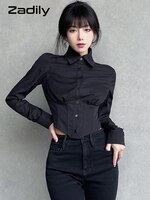 Zadily женская одежда осень 2022 y2k корейский стиль Женская блузка с рукавом в готическом стиле рубашка женская одежда топ рубашки лонгслив женский туника женская черная рубашка 1005004067745412