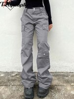 Джинсы-карго Rapcopter Y2K серые с большими карманами, мешковатые прямые брюки на молнии, женские уличные штаны в стиле панк, корейские спортивные штаны, джоггеры 90-х 1005004069486341