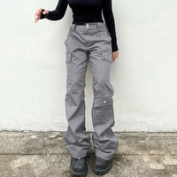 Серые повседневные брюки-карго WeiYao с карманами, женские винтажные джинсы с низкой талией в уличном стиле, модные прямые джинсовые брюки в Корейском стиле 1005004069946677