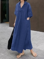 Платье ZANZEA женское с рукавом до локтя, модный свободный элегантный Однотонный сарафан, праздничный длинный халат с карманами, на лето 1005004077273817