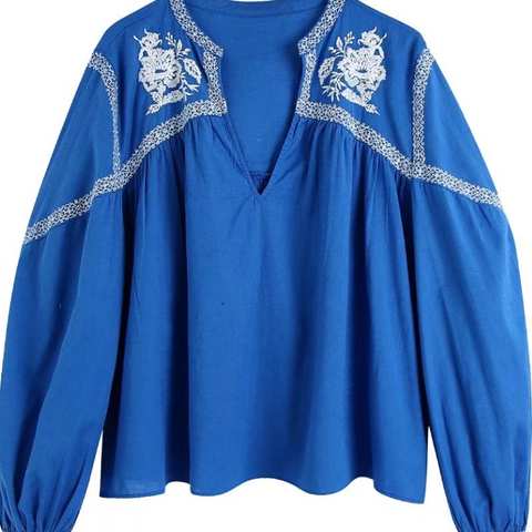 Zevity Женская винтажная Повседневная синяя блузка с контрастной вышивкой, женская рубашка с длинным рукавом, шикарное кимоно, блузы, топы LS482 1005004081217214
