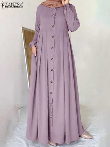 Женское весеннее мусульманское платье ZANZEA, абайя, кафтан с круглым вырезом и длинными рукавами, однотонная туника, халаты, богемные повседневные Элегантные исламские платья 1005004084931415