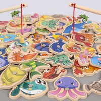 Деревянные магнитные рыболовные игрушки Монтессори для детей мультяшная Морская жизнь познавательные игры для рыб Обучающие интерактивные для родителей и детей 1005004088672716