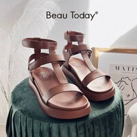 BeauToday/женские сандалии-гладиаторы из телячьей кожи с открытым носком и Т-образным ремешком на липучке; Летняя женская обувь ручной работы; 07130 1005004088730847