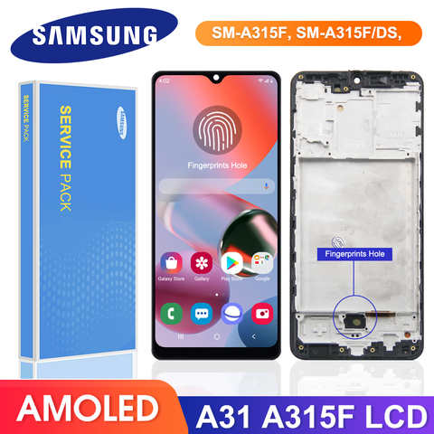 Super AMOLED A31 дисплей с отпечатками пальцев, для Samsung Galaxy A31 A315 A315F ЖК-дисплей цифровой сенсорный экран с рамкой 1005004106230547