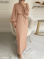 Элегантное мусульманское платье для женщин 2022 Весенняя мода с поясом Макси Дубай абайя занзеа для вечерние однотонный с длинным рукавом турецкий хиджаб OL кафтан 1005004109199742