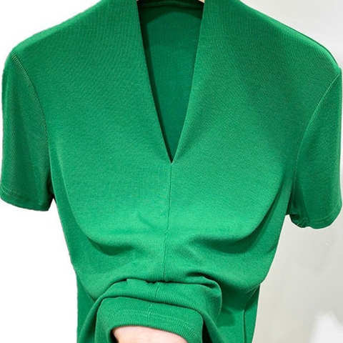 Вязаные блузки и рубашки, летняя одежда для женщин, облегающие рубашки с V-образным вырезом, зеленые, синие, серые, топ с коротким рукавом, женская футболка 1005004111118166
