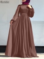 2022 ZANZEA женское однотонное мусульманское платье большие качели Abayas Caftan Турция халат с круглым вырезом на молнии Вечернее платье Исламская одежда 1005004111360881