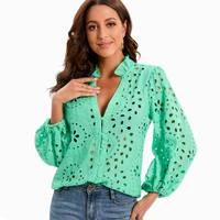 Женская кружевная рубашка, блузка с вышивкой, белая, синяя, зеленая, розовая, новая летняя одежда 2023, Современные топы для девочек 1005004111680774
