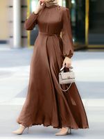 Женское Атласное Платье макси с пышными рукавами, элегантное однотонное платье в мусульманском стиле для вечевечерние НКИ, повседневный кафтан для отдыха, Офисная абайя Дубая, весна 2022 1005004121307870