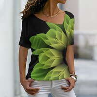 Женская футболка с 3D-принтом, зеленая, синяя, розовая Базовая футболка с V-образным вырезом и геометрическим 3D-принтом, лето 2022 1005004122226553