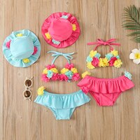 Комплект бикини для новорожденных девочек 0-24 месяцев, купальник с цветочным рисунком + кепки, милый купальник, летняя пляжная одежда для девочек, купальный костюм D01 1005004129053841