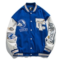 Мужская винтажная бейсбольная куртка с вышитым синим рукавом, бейсбольная куртка большого размера с кожаным рукавом, свободная Осенняя форма 1005004129600945