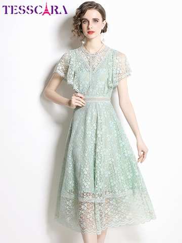 Женское летнее элегантное кружевное платье TESSCARA, высококачественное длинное свадебное коктейльное платье, винтажное дизайнерское платье А-силуэта 1005004138151802