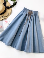 Женская джинсовая юбка с завышенной талией, тонкая трапециевидная юбка средней длины с широкой юбкой, весна-лето 1005004141126976