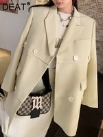 Женский двубортный Блейзер DEAT, свободный пиджак с отложным воротником и длинным рукавом, летний пиджак, 2023 1005004145140212