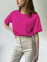 Женская атласная футболка с круглым вырезом, розово-красная Универсальная футболка из вискозы с короткими рукавами, лето 2022 1005004163778289
