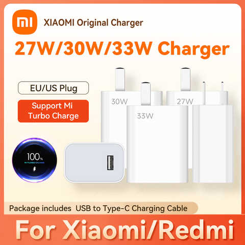 Быстрое зарядное устройство 33 Вт для Xiaomi Pad 5 Redmi Note 10 EU QC3.0 USB Type C кабель для Poco X3 NFC Pro Mi 9 10T Lite 11X K30 1005004164762392