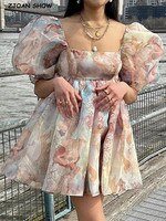 Женское винтажное платье принцессы, бальное платье из органзы с красивым принтом, пышными рукавами и широкой юбкой, 2022 1005004177616985