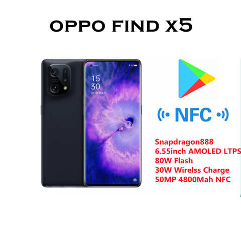 Оригинальный официальный мобильный телефон OPPO Find X5 5G, Snapdragon888, 6,55 дюйма, AMOLED LTPS, 80 Вт, Flash 30 Вт, Беспроводная зарядка, 50 МП, 4800 мАч, NFC 1005004178768184