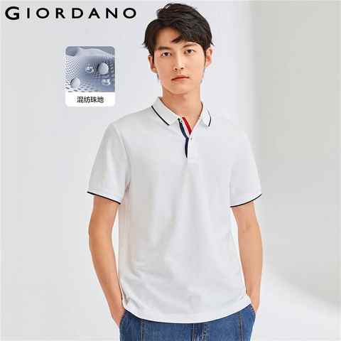 Рубашка-поло Giordano мужская из пике, приталенная сорочка с коротким рукавом, дышащая майка-поло, контрастная модель, 01012426 1005004180724292