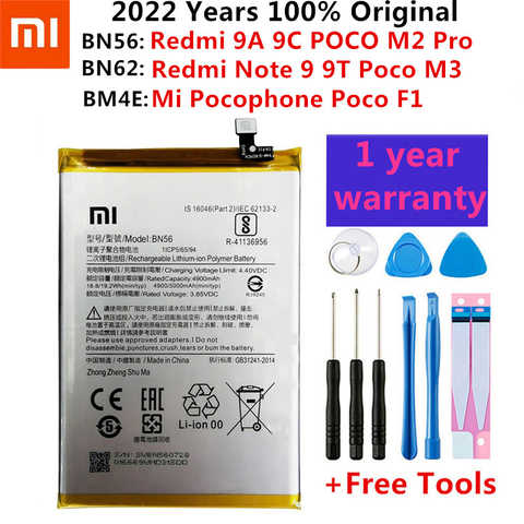 100% оригинальный сменный аккумулятор BM4E BN56 BN62 для Xiaomi Mi Redmi Note 9 9T 9A 9C Pocophone Poco F1 POCO M2 Pro M3 батареи 1005004190083403