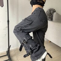 Женские джинсы с заниженной талией Goth Chic, Ретро стиль гранж, модная уличная одежда в стиле Харадзюку, джинсовые Джоггеры в стиле ретро 1005004194629150