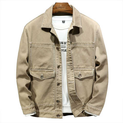 Демисезонное Мужское пальто, свободные хлопковые топы, мужские джинсовые куртки цвета хаки большого размера 5XL 6XL 7XL, мужская одежда 1005004200354299