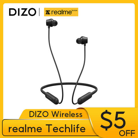 Realme Techlife DIZO Беспроводные наушники с шейным ободом 9D HIFI Звук Водонепроницаемая спортивная Гарнитура для бега магнитные Bluetooth наушники 1005004211101240