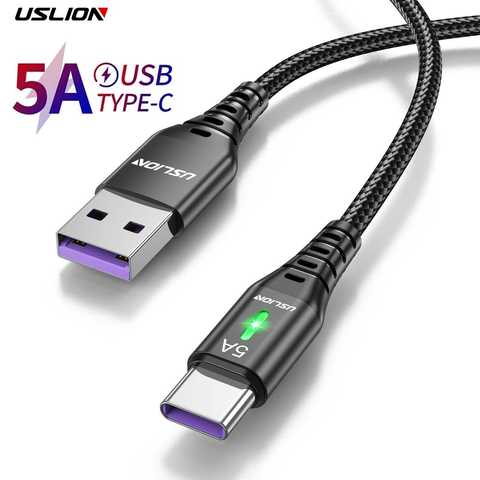 USLION 5A USB Type C кабель мобильный телефон кабель для быстрой зарядки данных для Samsung S22 Xiaomi 12 Pro Poco F3 X4 GT Oneplus 10 Realme 3M 1005004211489744