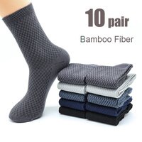 Носки мужские из бамбукового волокна в стиле Харадзюку, дышащие деловые длинные черные носки, подарочный набор с дезодорирующим эффектом, размеры 39-46, 10 пар 1005004213643079