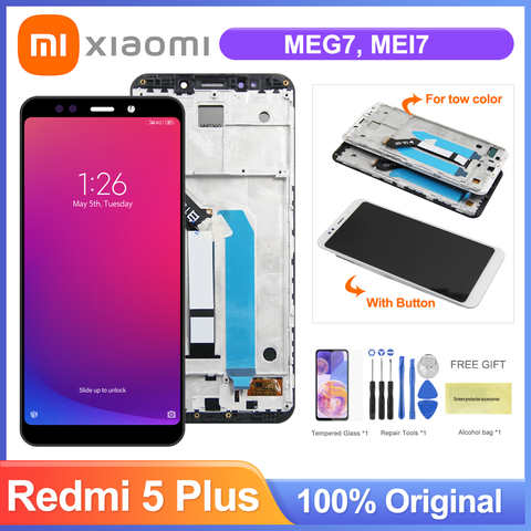 Оригинальный дисплей 5,99 дюйма для Xiaomi Redmi 5 Plus, ЖК-дисплей, сенсорный экран, дигитайзер в сборе для Redmi 5 Plus, MEG7, MEI7 1005004263499368