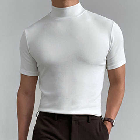 Новая облегающая модная футболка, Повседневная Уличная одежда, Однотонная рубашка с высоким воротником и коротким рукавом, женская летняя модель 2022 1005004268144144
