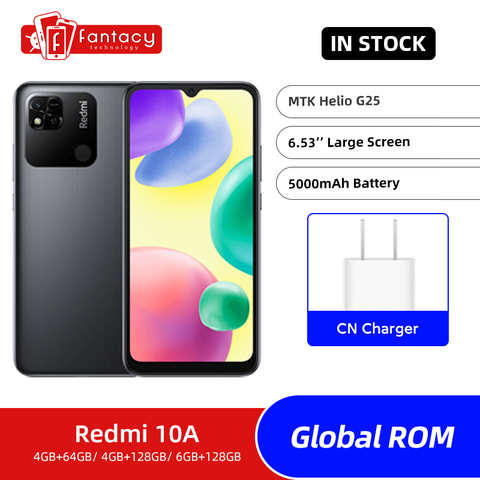 Смартфон Xiaomi Redmi 10A, 10 А, 64 ГБ/128 ГБ, 5000 мАч, большой дисплей 6,53 дюйма, Восьмиядерный MTK Helio G25, камера 13 МП 1005004304926605