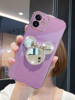 Блестящий зеркальный держатель чехлы для телефонов Iphone 14 13 Pro Max Mini 11 12 8 Plus Xr X Xs защитный чехол силиконовый чехол Мягкие Чехлы 1005004325557665