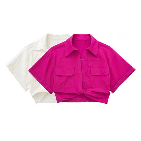 Блузка женская льняная эластичная с коротким рукавом и карманами 1005004331330740