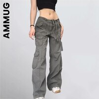 Ammug 2022 корейские джинсовые брюки, Мешковатые Свободные женские джинсы с низкой талией и карманами Y2k, женские джинсы 1005004347460383
