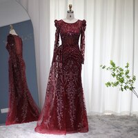 Роскошное мусульманское вечернее платье с юбкой-годе Дубая бордового цвета с длинными рукавами коричневое арабское женское свадебное официальное платье 1005004377279430